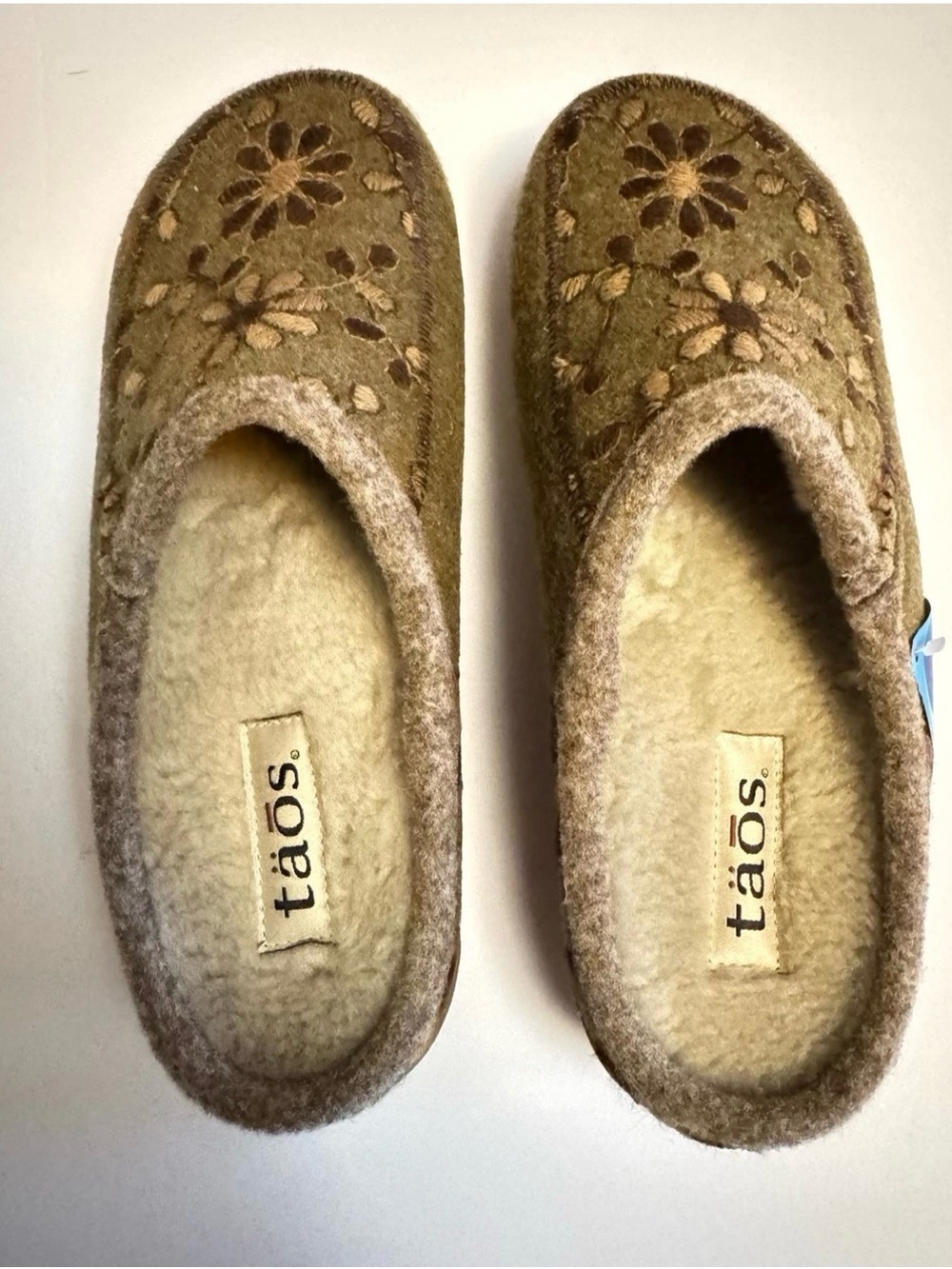 Taos Olive Green Floral “Woolderness” Slippers